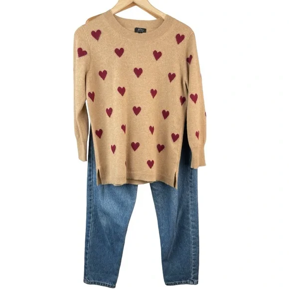 ❤️ Super cute JCrew 100% cashmere heart sweater ❤️ crewneck sz small - Picture 5 of 10